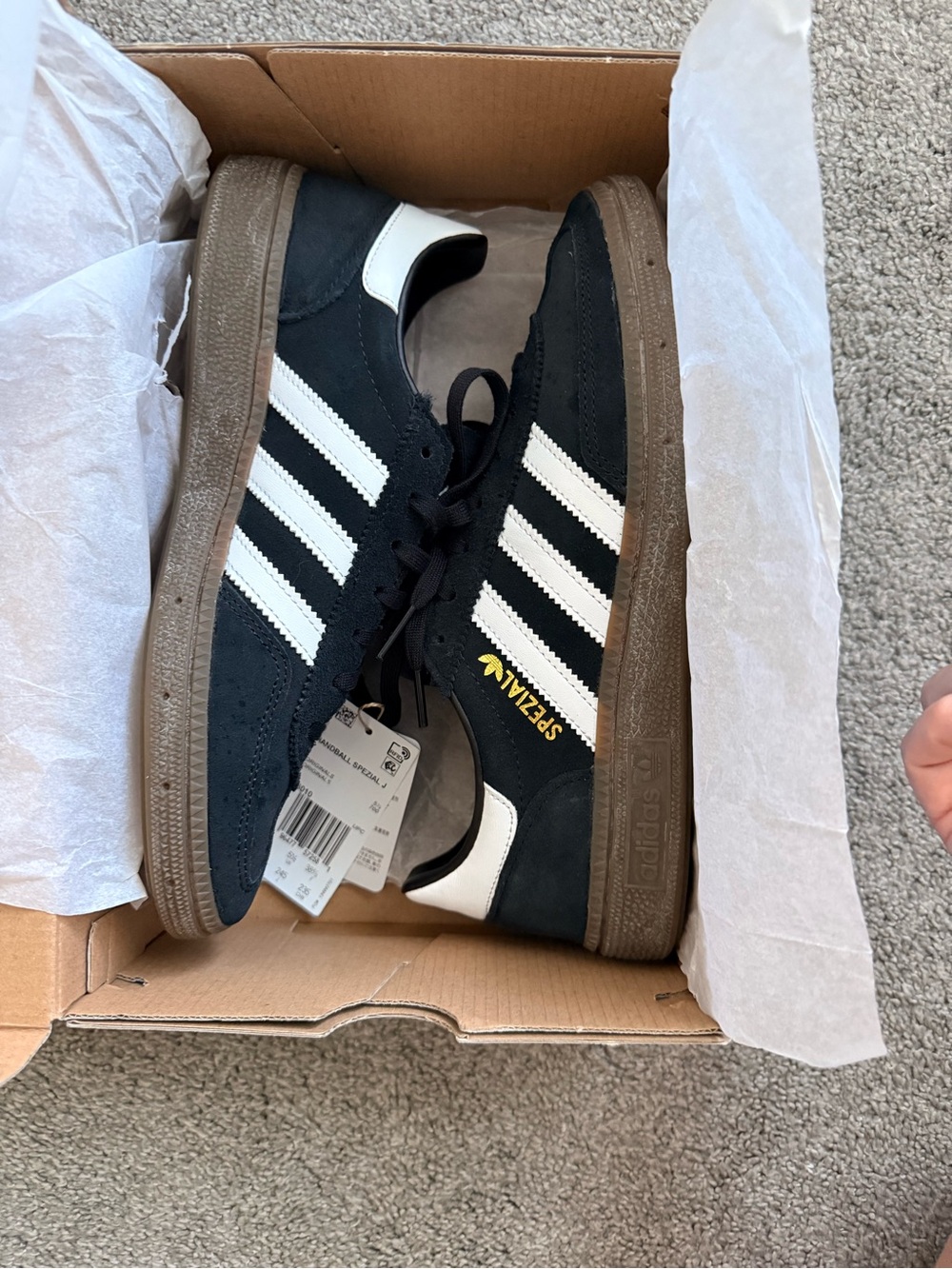adidas spezial Black & White Suede Sneakers with Brown Gum Sole